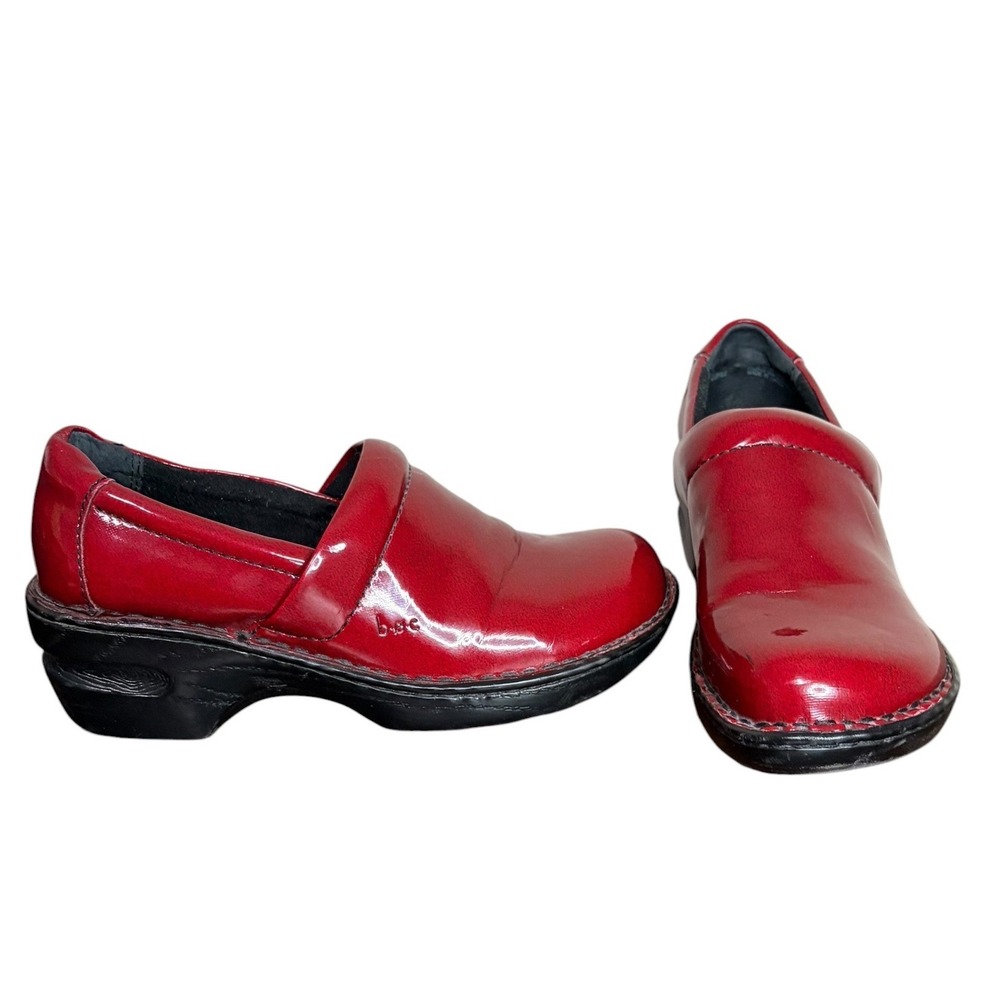 b.o.c. Red Clogs Patent Leather Slip On Platform Women Size 7/38